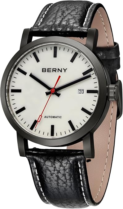 BERNY Classic Automatic Watch for Men Mechanical Self Wind Wristwatch MIYOTA 8215 Movement Stainless Steel Strap 5ATM Waterproof Full Luminous Dial Watches