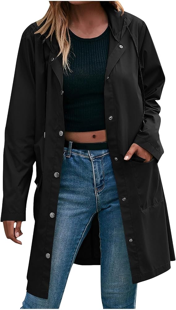 Waterproof Jackets for Womenwith Hood Long Waterproof Coat Lightweight Active Outdoor Raincoat Packable Windbreaker Jacket