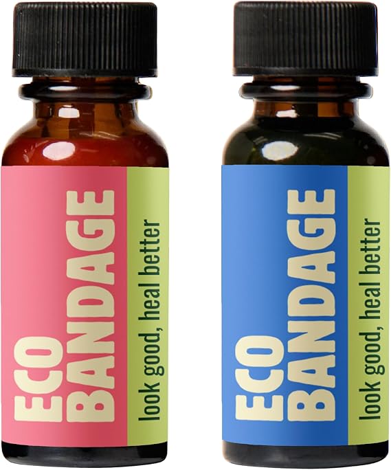 Eco Bandage Concealing Antiseptic Liquid Bandage, Waterproof, Brush-On for Cuts, Scrapes, Burns & Blisters, Latex Free, Dye Free, Dermatologist Recommended, Blue and Pink 2 Pack, 0.3 fl oz/Each