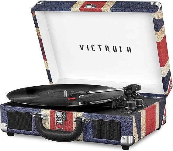 Victrola Journey - Bluetooth Suitcase Record Player - UK Flag | Built-in stereo speakers, 3-speed turntable plays 7", 10" and 12" records, Bluetooth streaming, headphone jack