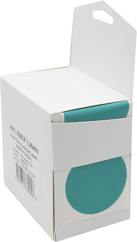 Labels 2 Inch Round Permanent Color-Code Dot Stickers, 500 Sticker per Roll (Aqua)