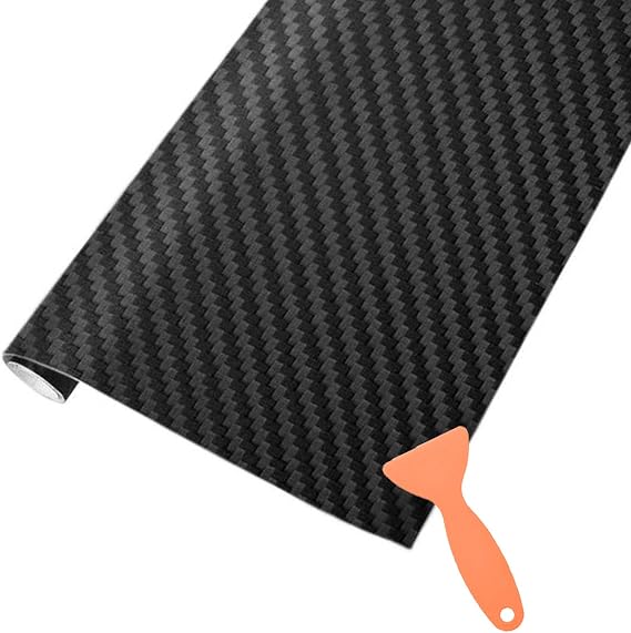 Carbon Fibre Vinyl Wrap Roll with Plastic Scrapers, 1500 x 300 mm Self-Adhesive Vinyl Sticker Tape for Cars Auto and Motorcycle DIY, Interior/Exterior, Textured 3d Effect, Matt Black
