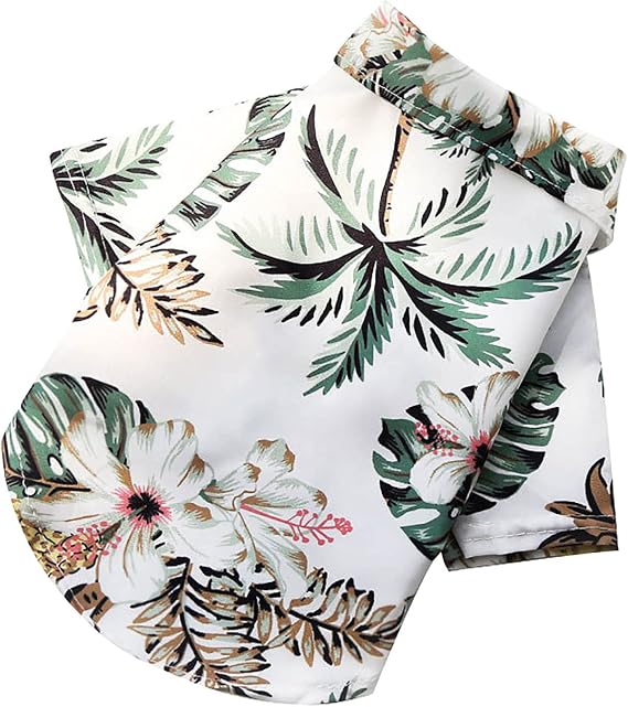 Pet Summer Shirts Dog T-Shirts,Floral Coconut Tree Printed Puppy Blouse,Cat Dogs Apparel Beach Outfit,Breathable Cool Clothes for Small to Medium (White, XS)