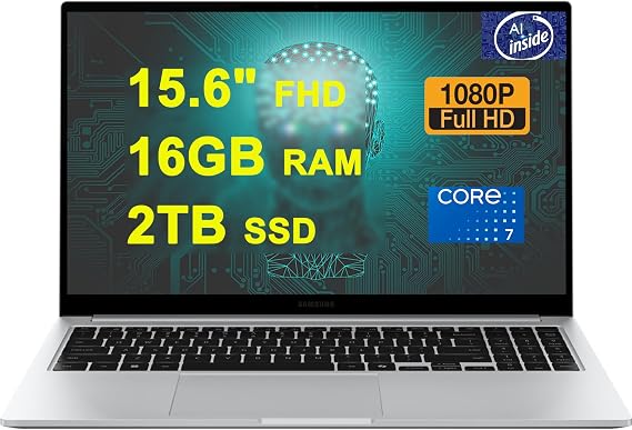 Samsung Galaxy Book 4 Business PC Laptop 15.6" FHD Anti-Glare Intel 10-core Core 7 150U (Beats i7-1335U) 16GB RAM 2TB SSD Backlit Fingerprint USB-C Long-Lasting Battery Win11 Silver