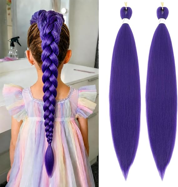 26" Purple Braiding Hair Pre Stretched Braiding Hair Braids Extensions Hair