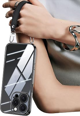 Case for iPhone 1616 Plus16 Pro16 Pro Max, Clear [Not-Yellowing] with Leather Wristband [Military Grade Drop Protection],Black,16 Plus