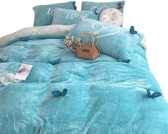 Bed Sheet Keep Warmfleece Bedding Sheet Quilt Cover Korean Three-Dimensional Flower Milk Velvet Coral Velvet 4-Piece Set Girl Heart Winter Double-Sided Velvet Thick Warm Bedding-Bean Sprouts Water Orc