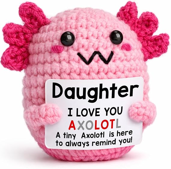 Daughter Gifts from Mom, Crochet Axolotl for Mothers Day, Teen Girl Trendy Stuff, Birthday Christmas Valentines Basket Stuffers for Tweens Kid