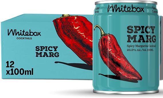 WHITEBOX COCKTAILS Ready to Drink Spicy Margarita, 12 x 100ml Cans | Single Serve, Full Strength, Classic Cocktails, Pre-Mixed, By World-Class Bartenders, Great for Day Trips, Parties & Gifting