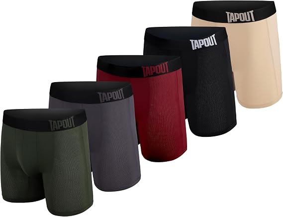 TAPOUT Mens Boxer Briefs 5 Pack Nylon Mesh Performance Workout Underwear/FLY-LESS Support Providing Enhance Support