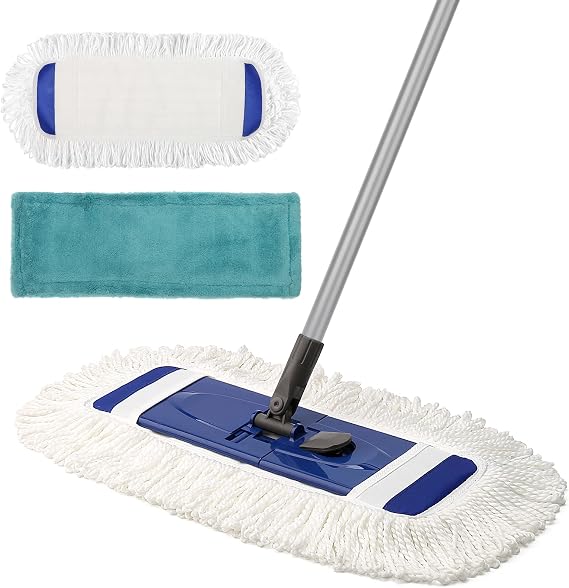 Kefanta Dust Mop for Hardwood Floors, 57'' Extendable Long Handle | 2 Different Mop Pads, Microfiber Dry & Wet Dust Mops for Floor Cleaning Hardwood Marble Tile Home Kitchen