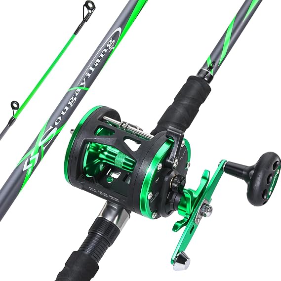 Sougayilang Progressive Glass Fishing Pole Conventional Reel Combo Medium Heavy for Catfish Salmon and Steelhead-7'0"