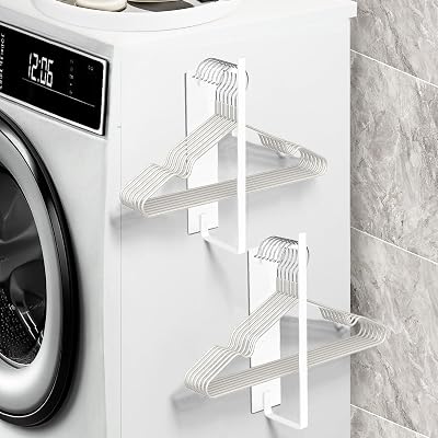2 Pack Magnetic Hanger Holder for Laundry Room, Space-Saving Hanger Organizer for Washing Machine Dryer, Holding up to 40 Velvet Wire Plastic Hangers 2, White