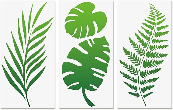 Tropical Leaf Stencils, Fern Leaf Monstera Palm Leaves Wall Stencil 3 Packs for Furniture Canvas Home Decor Crafts Botanical Leaves Reusable Mylar Stencils 6"x12"