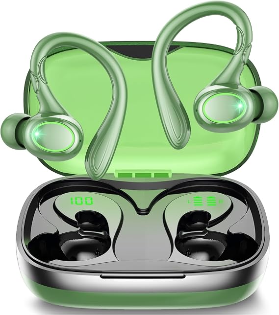 Wireless Earbuds, 60H Playback Bluetooth 5.3 Headphones,Noise Cancelling Wireless Headphones with LED Battery Display, Mics Clear Call, IPX7 Waterproof Bluetooth Earbuds for Workout Sports (GREEN)