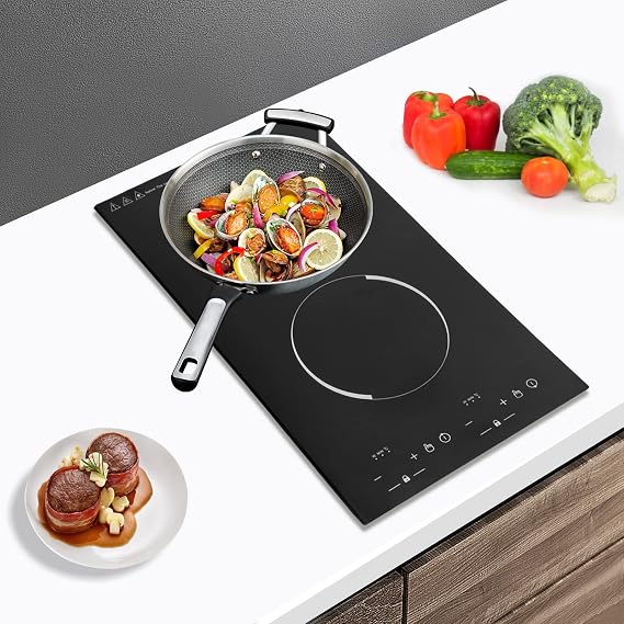 Double Induction Cooktop,2300W Portable Induction Cooker with 2 Burner Independent Control,9 Temperature Adjustable,Timing Function,Safety Lock,Double Burner Electric Cooktop