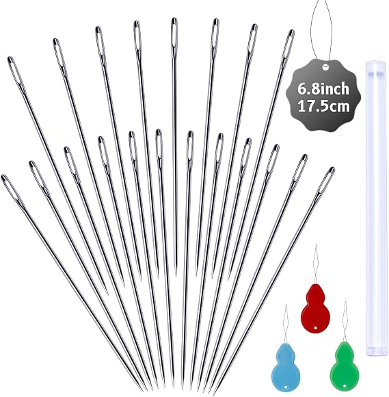 6.8 in Long Sewing Needles Large Eye Long Needles for Crafts Long Needles | 20 Pcs Upholstery Needle Doll Needles for Hand Sewing Quilting Darning Bead Loom Beading Doll Making Art Crafts