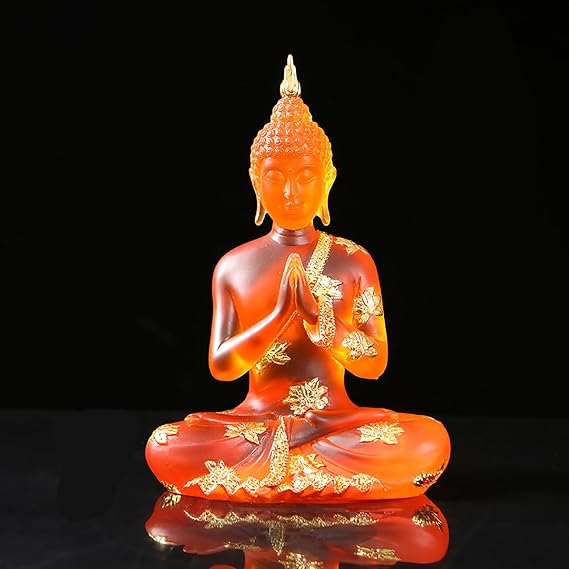 Crystal Resin Buddha Statue Indoor Meditation Decor,Thai Sitting Buddha Figurine Spiritual Gifts for Tabletop Zen,Orange,L [Energy Class A]