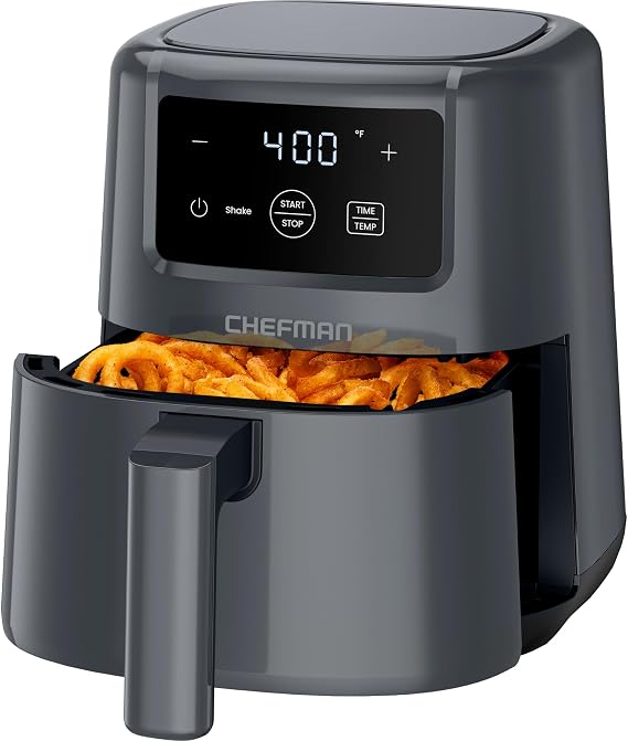 CHEFMAN 2 Qt Mini Air Fryer Digital Space-Saving Compact Air Fryer with Nonstick and Dishwasher Safe Basket, Quick & Easy Meals in Minutes, Features Digital Timer and Shake Reminder Grey