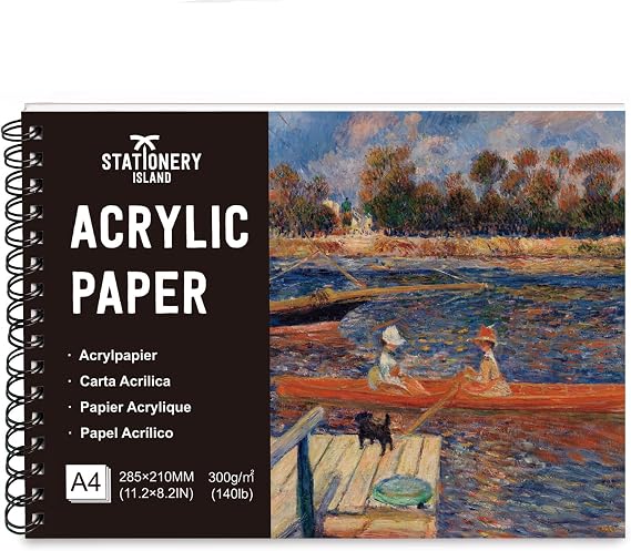 STATIONERY ISLAND A4 Acrylic Paper for Painting - 20 Sheet Drawing Paper 300gsm, Acid-Free & Cold Pressed, Premium Quality Art Paper for Acrylic, Gouache, Watercolour, Ideal for Artists & Students