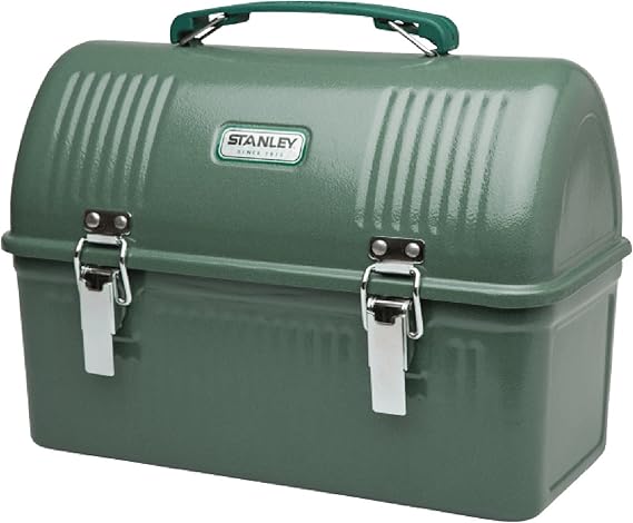 STANLEY Classic Lunch Box 10 qt | Vintage Metal Lunchbox | Durable Meal Container with Handle and Latch | Stores Food, Drinks, Thermos, Water Bottle | Hammertone Green