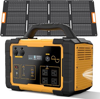 1000W Solar Generator Portable Power Station with Solar Panel Included, 1024Wh LiFePO4 LFP Battery Powered Generator with 120V AC Outlet for RV Camping Outdoor Hiking Emergency Backup Power Outages