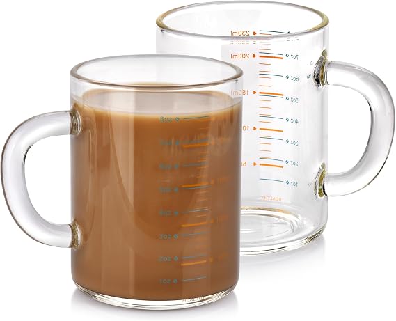 2 Piece Expresso shots cup,8 OzGlass measuring cup,Tea Glass Cups withHandles,Coffee Cups for Latte(Colorful-2pcs)