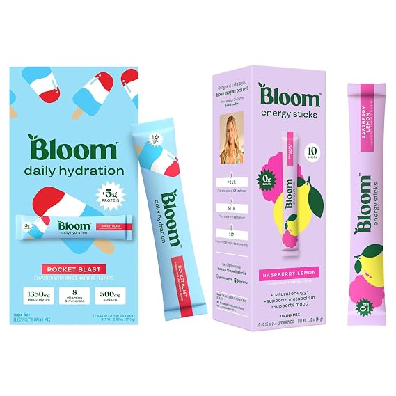 Bloom Energy Sticks RaspberryLemonade and Hydration Sticks Rocket Blast Bundle