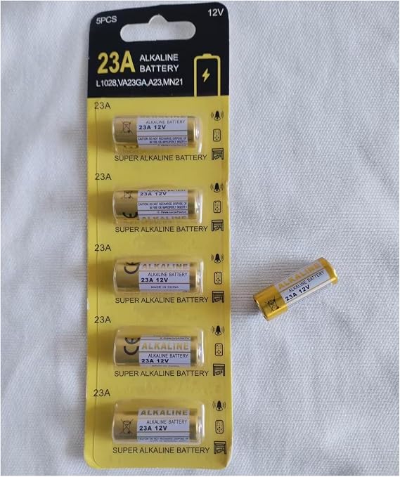A23 Battery 12V 5-Pack - Long Lasting Alkaline Batteries for Remote Control, Doorbell, Garage Door Opener, Key Fob - 23A 12 Volt Battery