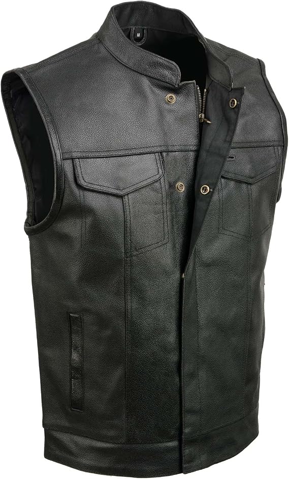 EVENT LEATHER Men's Standard ELM3910 Black Motorcycle Club Styled Leather Vest