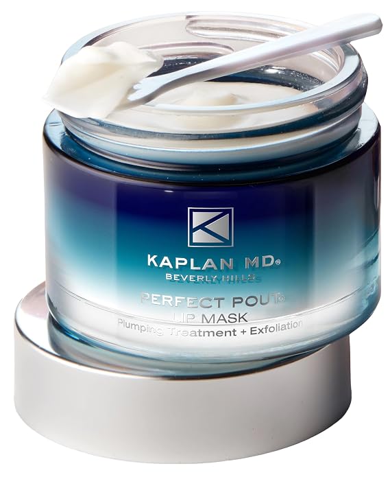KAPLAN MD Perfect Pout Lip Mask - Collagen-Boosting Lip Treatment, 1 oz | Plumping, Exfoliating, Hyaluronic Acid, Fruit Enzymes, 22 Organic Extracts, Dry Lips
