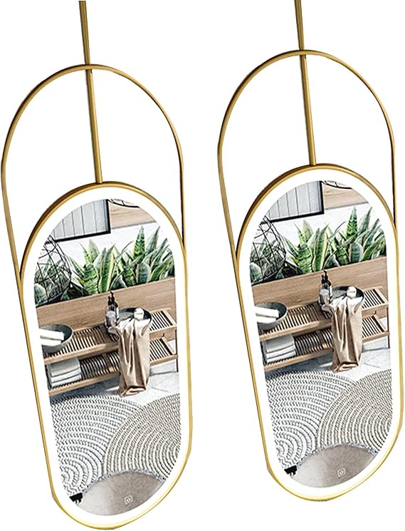 LED Bathroom Mirror Illuminated Mirror Wall Mirror Makeup Mirror Mounted Vanity Mirror Hanging Mirror Boom Mirror Oval Personality Ceiling Hollow Out Hotels homestays Restaurants (Color : Gold)