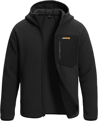 Pioneer Camp Mens Sherpa Fleece Full Zip Up Jacket with Hood Chest Pocket Winter Warm Thick Outwear Coat Hiking Climbing