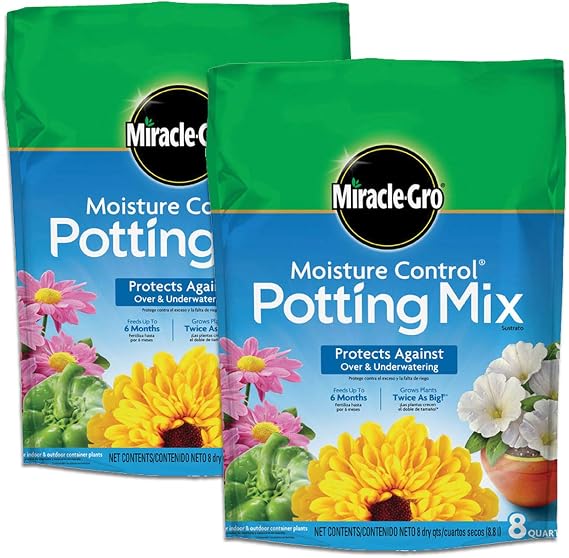 Miracle-Gro Moisture Control Potting Mix, 8 qt. (2-Pack) | Plant Soil For Container Plants, Protects against Over- and Under-Watering