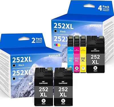 ZIPRINT 252XL Ink Cartridges Combo Pack Remanufactured Replacement for Epson 252 Ink Cartridges, 3 Black 1 Cyan 1 Magenta 1 Yellow