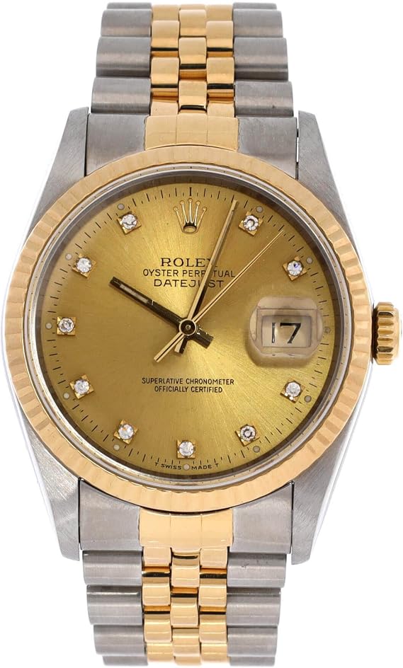Pre-Loved Oyster Perpetual Datejust Automatic Watch Stainless Steel and Yellow Gold with Diamond Markers 36