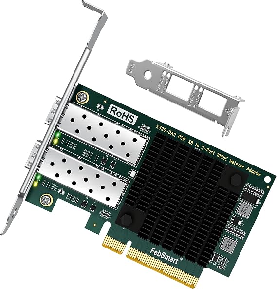 PCIE x8 Interface to 2X 10GbE SFP+ Optical Port Network Adapter for Desktop PC, Intel 82599ES 2X 10Gb/s Ethernet Controller, 10GbE PCIE NIC Card for Gaming, 10Gb/s SFP+ PCIE LAN Adapter (X520-DA2)