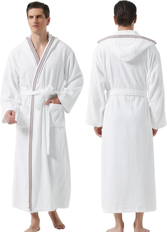 Mens Bathrobes with Hood-Classic Terry Cloth Bathrobe for Men,Soft Full Length Bathrobes for Spa and House