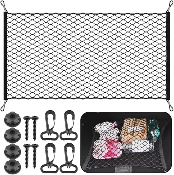 Cargo Net, Luggage Net Adjustable Elastic Organizer Net, Nylon Trunk Storage Net for Car Interior Roof Storage Luggage Rear Boot,SUV Truck Bed Vans Groceries Motorhomes 110 x 60 cm Black