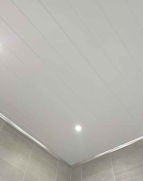 Matt White Twin Embedded PVC Ceiling Panels Bathroom Cladding Shower Wet Wall (8 Panels)
