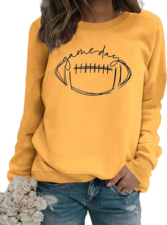 Womens Game Day Sweatshirt Crewneck Long Sleeve Funny Football Graphic Shirt Pullover Tops