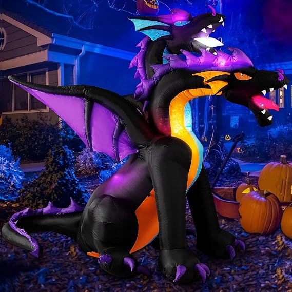 MICOCAH 7 FT Halloween Inflatables Outdoor 2 Headed Dragon Decorations