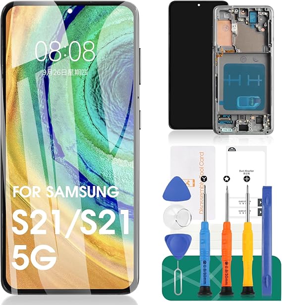 OLED for Samsung Galaxy S21 LCD Screen Replacement for Samsung S21 5G Screen Repair Kits for Samsung S21 5G Digitizer Touch Screen Display Assembly with Frame SM-G990 SM-G991 (Not for S21 Plus)