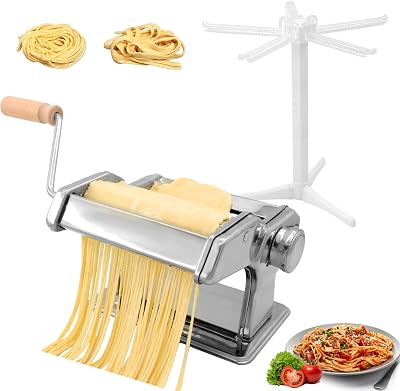 Pasta Maker, 2-in-1 Detachable Pasta Machine with Rollers Cutter and Pasta Drying Rack, 9 Adjustable Thickness 150 Roller Noodle Maker