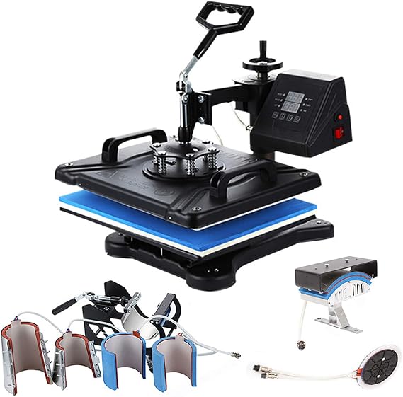 Heat Press 8 in 1 Heat Press 1250W Swing Away Heat Press Machine T-Shirt Sublimation Printer Transfer with Accurate Screen Display for DIY T-Shirts Cap and Mugs 12X15 Inch