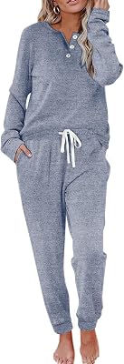 Aamikast Womens Pajama Sets 2 Piece Sleepwear Lounge Set Long Sleeve Top & Matching Joggers for Fall & Cold Nights