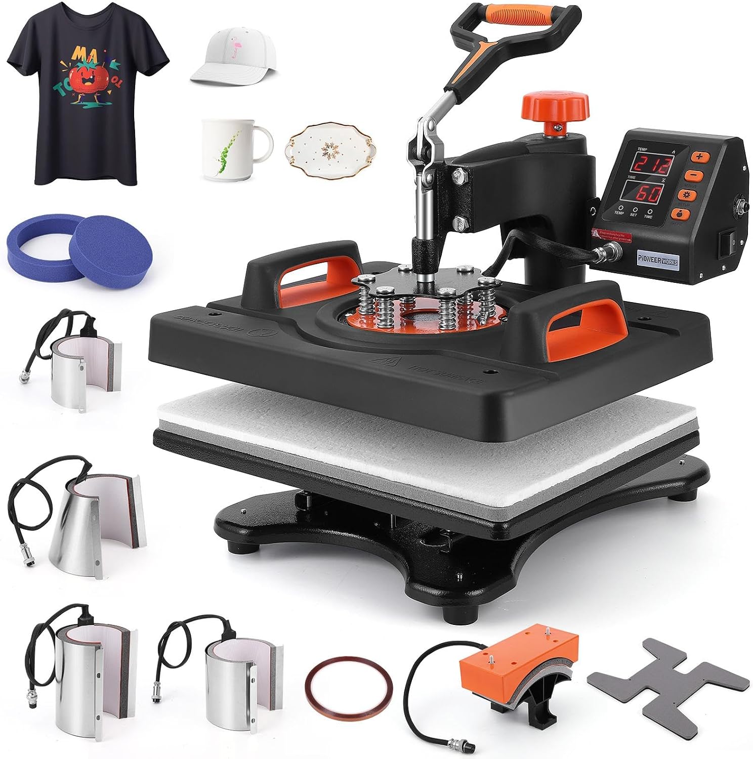 Heat Press Machine 9 In 1, 12 x 15 Inch, 800W Sublimation Machine, 360° Rotating Swing Away Heat Press, Dual Tube Heating Print, For DIYT Shirt Cap Mug.