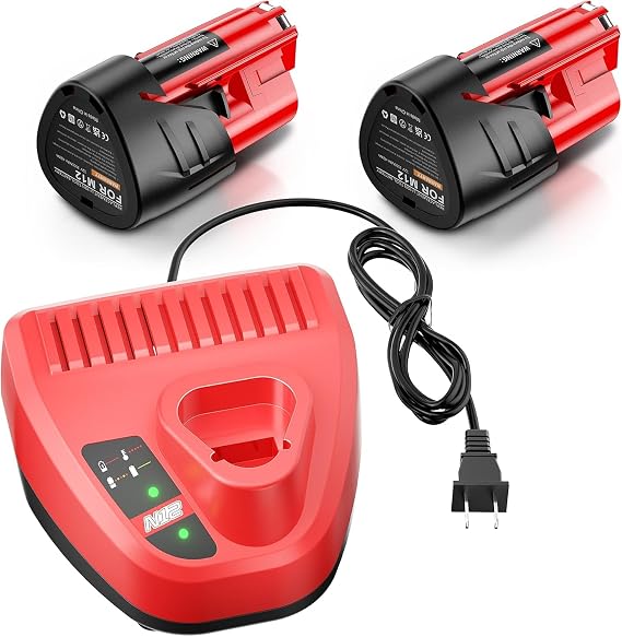 2Pack 12V 3.5Ah Replacement for Milwaukee M12 Battery and Rapid Charger Kit Compatible with Milwaukee 12V XC Lithium 48-11-2411 48-11-2440 48-11-2420 48-11-2401 48-11-2425 Power Tool