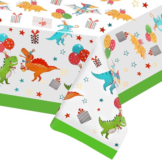 JHkim 2 Pack Dinosaur Graduation Tablecloths, Dinosaur Table Cover for Birthday, Dino Themed Party Decorations Supplies Kindergarten Preschool Grad, Party Table Cloths for Kids Boy, 52" X 87"