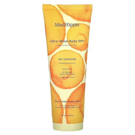 Mad Hippie Body Sunscreen SPF 40, Ultra Sheer Mineral Lotion with Zinc Oxide, Antioxidant Sun Protection, Fragrance-Free, Reef Safe, 4 Oz